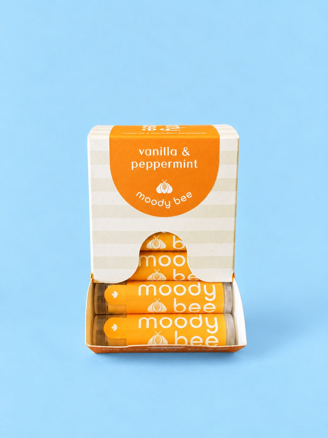 vanilla peppermint, the original moody bee lip balm.